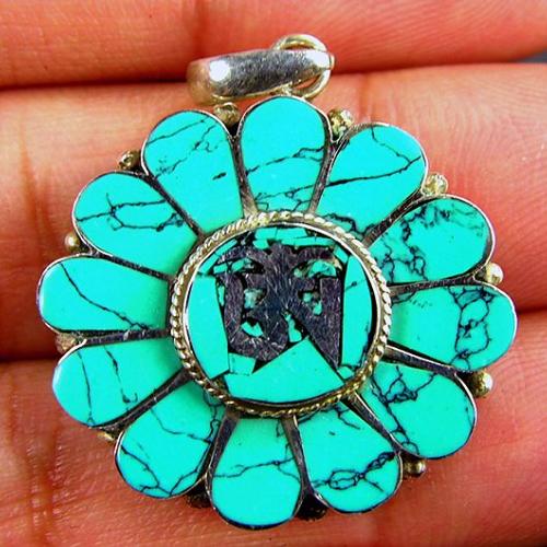 Handmade Tibetan Turquoise OM Pendant Tibetan Pendant