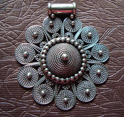 Handmade Nepal Tibetan Big Sterling Silver Pendant