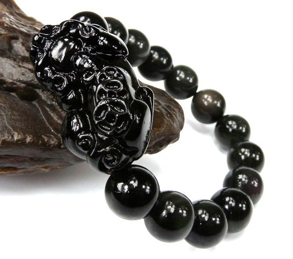 Handmade Obsidian Tibetan Pixiu Wrist Malas Bracelet