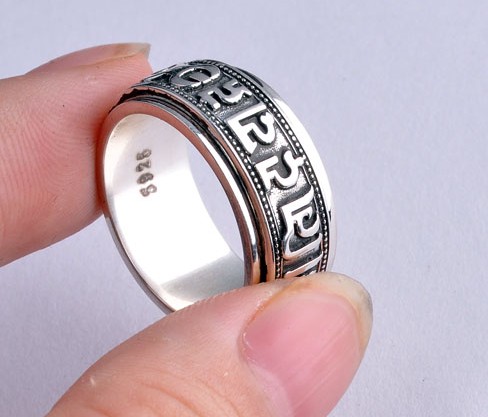 Handmade Sterling Silver Ring Tibetan OM Mantra Spinning Ring