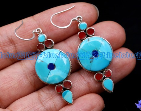 Turquoise Earrings Tibetan Handmade Sterling Earrings