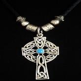 Tibetan Handmade Leather Necklace Stirling Silver Cross Necklace